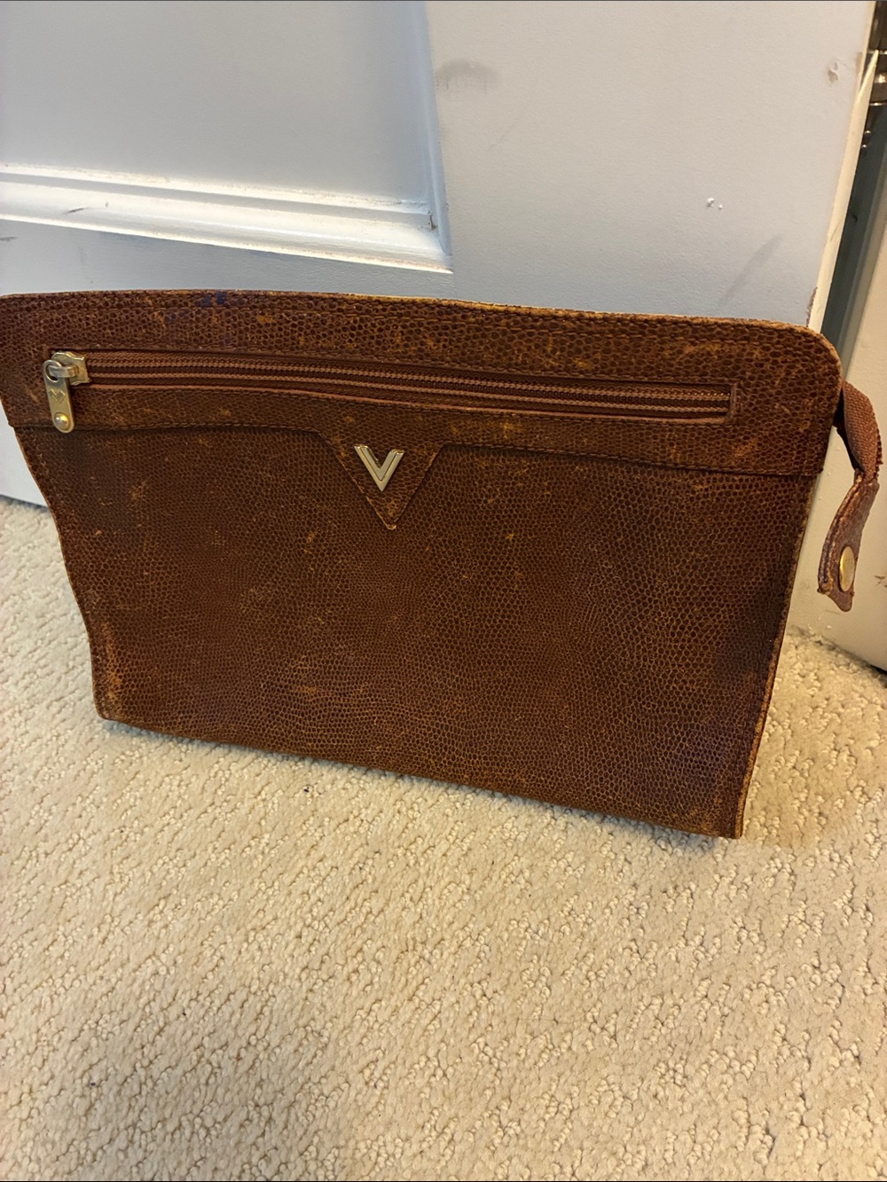 Vintage Mario Valentino Brown Lizard Embossed Leather Clutch Bag Pouch👝